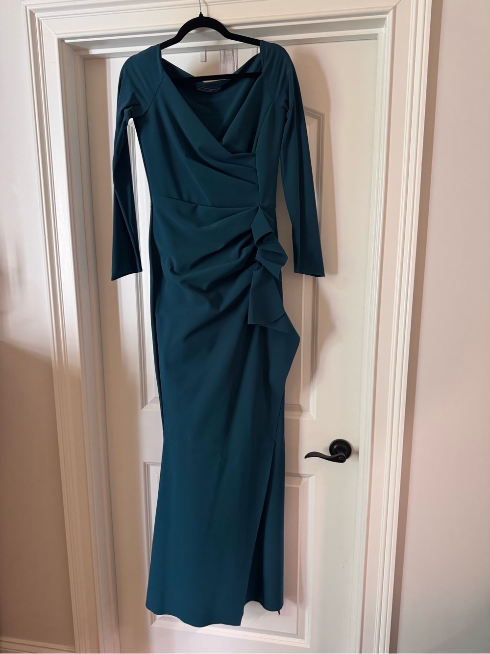 Chiara Boni Teal Long-Sleeve Ruching Maxi Dress